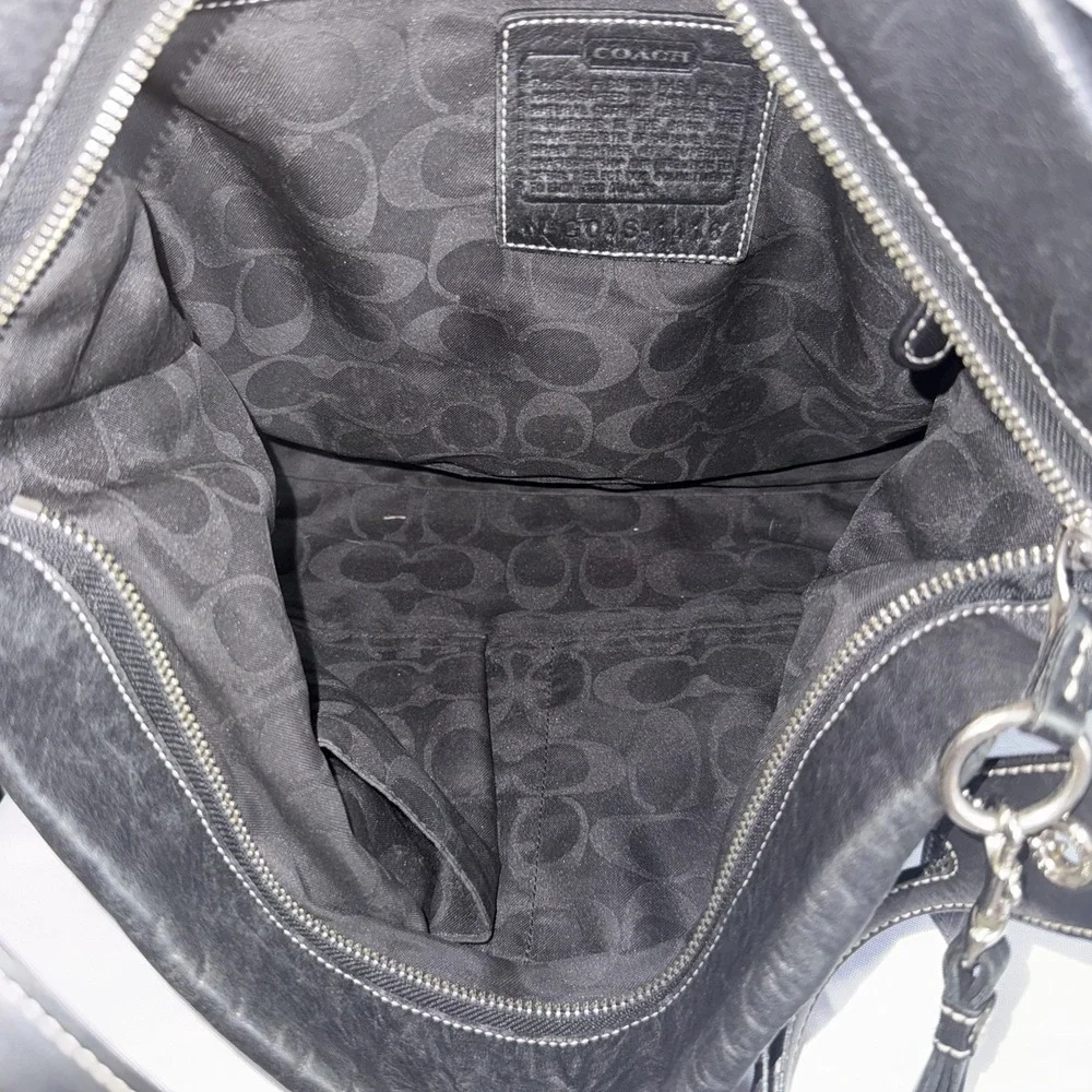Vintage COACH BLACK East/West Soft Leather Duffle TASSEL Hobo Shoulder Bag Purse